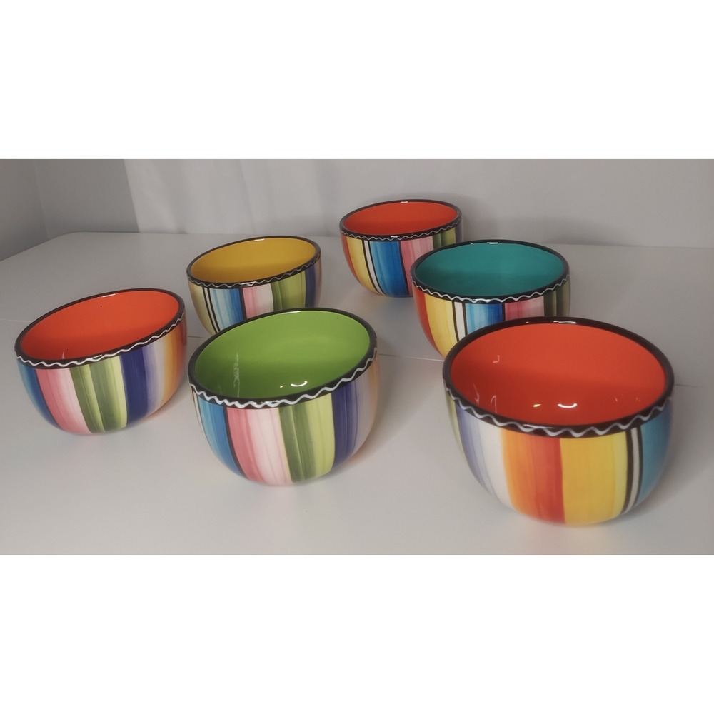 Certified International Nancy Green Serape Striped Cereal Soup Bowls Set of 6
